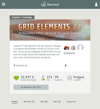 Startnext crowdfunding campaign for Gridelements 2.0